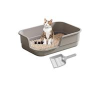 Arenero Abierto para Gatos con Bordes Altos, Anti Escurrencia y Pala Incluida, Sin Olores y Fácil de Limpiar, Ideal para Gatitos, Mascotas Mayores, Hogares, Oficinas, Apartamentos, Granjas