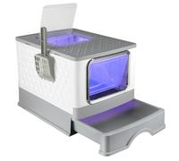 Arenero Automático para Gatos con Control de Arena Amovible, Asa de Transporte y Pala, Desinfección UV, Arenero Cerrado, Casa de Baño, 52 * 39 * 39 cm Esterilización - Gris