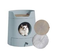 Arenero Castelo 3en1, Bandeja Higiénica Arenero Gatos - Bandeja Sanitaria con Cajón Desmontable. Incluye Rascador para Gatos, Cama e una Pala para Lecho con Soporte (Gris)
