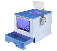 Arenero Cerrado, Asa de Transporte y Pala, Desinfección UV Casa de Aseo para Gatos, Bandeja Extraíble, Pala, Cepillo, para Gatos Grandes, Anti-Huellas, B-52 x 39 x 39cm esterilización-Azul