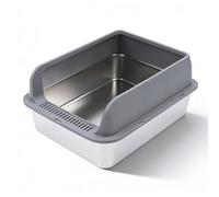 Arenero de Acero Inoxidable para Gatos Grandes, Semi Cerrado con Tapa, Laterales Altos, Antisalpicaduras y Fácil de Limpiar - Control de Olores, Diseño Top Entry, para Mascotas (Ellos)