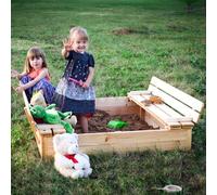 Arenero de Madera con Tapa Plegable y Banco - 118 x 122 x 20 de Altura, arenero con Tapa, arenero para niños, Parque Infantil de Madera - Timbela M051-1