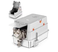 Arenero Gato Acero Inoxidable, Areneros Gatos Cubierto Grandes XXL con Pala, Caja de Arenero Cerrada para Gato, WC Gatos con Tapa Abatible, Fácil de Limpiar la Arena, Sin Olores y Fácil de Limpiar