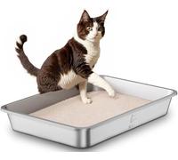 Arenero Gato Acero Inoxidable, Caja de Arena Grande para Gatos, Gatitos y Conejos, Arenero Alto XXL para Gatos, Antiadherente, sin olores y fácil de Limpiar, 60 x 40 x 10cm