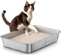 Arenero Gato Acero Inoxidable, Caja de Arena Grande para Gatos, Gatitos y Conejos, Arenero Alto XXL para Gatos, Antiadherente, sin olores y fácil de Limpiar, 50 x 35 x 10cm