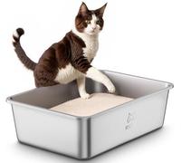 Arenero Gato Acero Inoxidable, Caja de Arena Grande para Gatos, Gatitos y Conejos, Arenero Alto XXL para Gatos, Antiadherente, sin olores y fácil de Limpiar, 60 x 40 x 20cm