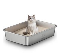 Arenero Gato Acero Inoxidable, Caja de Arena Grande para Gatos, Gatitos y Conejos, Arenero Alto XXL para Gatos, Antiadherente, sin olores y fácil de Limpiar, 70 x 50 x 15cm
