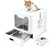 Arenero Gato Acero Inoxidable Cubierto - Caja Arena con Bandeja Extraíble - Antiolores, antifugas, fácil de Limpiar - Arenero para Gatos con Doble Entrada - con Pala - (38,3×51×41 cm) - Blanco