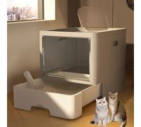 Arenero Gato Antisalpicaduras con Tapa, Inodoro para Gatos Tipo Cajón con Entrada Superior, Arenero Gato Fácil de Limpiar, Espacio Extra Grande(Grey)