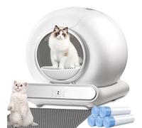 Arenero Gatos Autolimpiable, Caja Arena Gato Autolimpiable,74L Arenero Gatos Cubierto con 5 Rollos Bolsas Basura, Aislamiento de Olores, Control de App