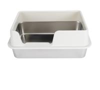 arenero Gatos Caja de Arena for Gatos de Acero Inoxidable, Bandeja de Arena semicerrada de Lados Altos, fácil de Limpiar for Gatos pequeños y medianos Grande(Weiß)