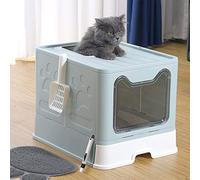Arenero Gatos Cubierto con Cajon,Arenero para Gatos Grande XXL Cerrado Caja de Arena Plegable Cagadero Gato sin Olores con Pala y Filtro-51 * 41 * 38cm-Azul