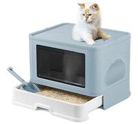Arenero Gatos Cubierto con Cajon,Arenero para Gatos Grande XXL Cerrado Caja de Arena Plegable Cagadero Gato sin Olores con Cepillo de Masajeador Pala y Filtro48,5 * 36,5 * 38 cm - Azul