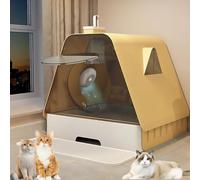 Arenero Gatos Cubierto, Moderna Bandeja de Arenero Gato Cerrada con Forma de Casa, Inodoro Tipo Cajón para Gatos de Menos de 20 Libras(C)