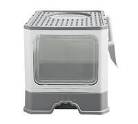 Arenero Grande de Plástico Resistente con Cubierta de Tapa Abatible,Bandeja de Arena Higiénica para Mascotas, Entrada Principal y Salida Superior -50 * 35 * 38CM-Gris