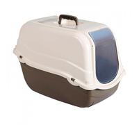 KERBL Minka litter box (caja de arena con puerta, filtro de olores y asa de transporte, color gris tórtola/blanco) 81571