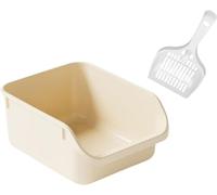 Arenero para Gatos Abierto para Evitar Fugas De Arena, Caja De Arena Duradera De Lado Alto, Segura Y con Olor, Caja De Arena Extraíble Productos para Mascotas(Beige)