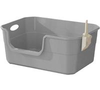 Arenero para Gatos Caja De Arena Abierta, Bandeja De Arena para Mascotas De Lados Altos con Marco, Contenedor De Arena para Gatos Semicerrado Productos para Mascotas(Grey)