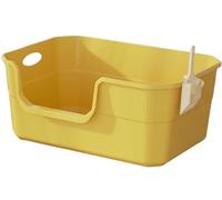 Arenero para Gatos Caja De Arena Abierta, Bandeja De Arena para Mascotas De Lados Altos con Marco, Contenedor De Arena para Gatos Semicerrado Productos para Mascotas(Yellow)