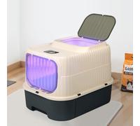 Arenero para Gatos, Caja de Arena para Gatos, Bandeja Extraíble, Pala, Gancho Lateral, Fácil de Limpiar, Antifugas, Control de Olores Carga de 18 kg,37 * 49 * 37 cm (Versión antibacteriana) Negro