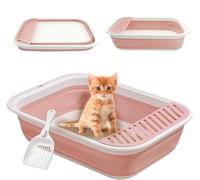 Arenero para Gatos con Pala, Arenero Gato Discapacitados, Arenero Gatos Mayores, Arenero Gatos Grande, Caja de Arena Plana Plegable, Entrada Baja, Inodoro de Viaje con Pedal de Arena Que Cae