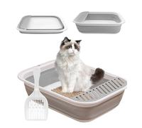 Arenero para Gatos con Pala, Arenero Gato Discapacitados, Arenero Gatos Mayores, Arenero Gatos Grande, Caja de Arena Plana Plegable, Entrada Baja, Inodoro de Viaje con Pedal de Arena Que Cae