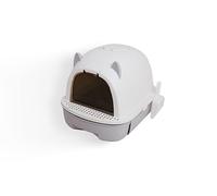 Arenero para Gatos Cubierto Caja de Arena Cerrado con Tapa Removible Bandeja Extraíble Filtro de Carbono Pala y Plataforma Antirastros 52x39x40,5 cm Blanco y Gris