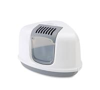 Arenero para Gatos Cubierto Savic Corner Blanco-Gris 58,5 x 45,5 x 40 cm - Arenero Gato esquinero Savic Nestor - Diseño Triangular, Puerta Amplia y Filtro de carbón Activo