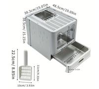 Arenero para gatos de acero inoxidable con entrada frontal y superior, diseñado para la limpieza, ideal para gatos y otras mascotas