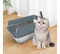 Arenero para Gatos de Acero Inoxidable XXL, Arenero con Pala, Tipo Cerrado en Forma de U, Bandeja Recogida de Gatos Desmontable B-50 * 35 * 24cm - Gris