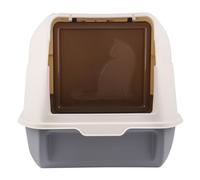 Arenero para Gatos Grande, Material de Plástico Resistente, Diseño Moderno y Elegante, Cubierta Desmontable y Tapa Transparente Abatible,Antiescapes, Carga de 15 kg-36 * 51 * 34cm-Gris