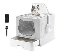 Arenero plegable para gatos con tapa, tipo cajón desodorizante con filtro de aire, completamente cerrado, grande, plegable, para gatos de todas las edades (41 x 51 x 38,5 cm, gris)
