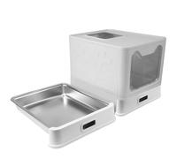 Areneros Gatos Cubierto Grandes XXL con Pala, Caja de Arenero Cerrada para Gato, Fácil de Limpiar la Arena, Sin Olores y Fácil de Limpiar, 38 * 41 * 51 cm Acero Inoxidable (Gris)