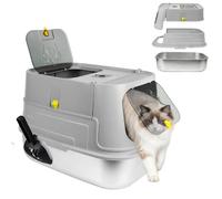 Areneros Gatos Cubierto Grandes XXL con Pala, Caja de Arenero Cerrada para Gato, Fácil de Limpiar la Arena, Sin Olores y Fácil de Limpiar, 60 * 40 * 43 cm Acero Inoxidable (Gris)(A)
