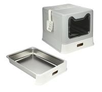 Areneros Gatos Cubierto Grandes XXL con Pala, Caja de Arenero Cerrada para Gato, Fácil de Limpiar la Arena, Sin Olores y Fácil de Limpiar, 41 * 51 * 38 cm Acero Inoxidable (Gris)(A)