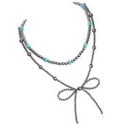 arenmi Elegante collar con dije de lazo, longitud de cadena ajustable, gargantilla con cuentas turquesas, accesorio para uso diario