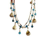 arenmi Elegante collar de circonita azul con concha dorada para mujer, accesorio de joyería de cadena de clavícula de moda