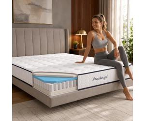 Arensberger Lena Colchón de muelles con espuma viscoelástica, 120 x 200 cm, altura 21 cm, dureza H3/H4, colchón de muelles ensacados HR, colchón enrollable, ergonómico
