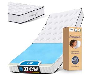 Arensberger Lena Colchón de muelles con espuma viscoelástica, 140 x 200 cm, altura 21 cm, dureza H3/H4, colchón de muelles ensacados HR, colchón enrollable, ergonómico