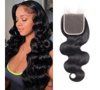 Arenshxc 4 x 4 Lace Closure Body Wave Bresilienne Cheveux Humain Closure Femme Top Swiss Lace Free Part With Natural Hairline Baby Hair 150% Density 30,5 cm