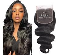 Arenshxc 5X5 Cierre de encaje onda corporal brasileña cabello humano cierre para mujer parte superior de encaje suizo con línea natural del cabello y cabello de bebé 130% de densidad 35.56 cm