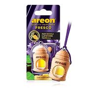 AREON Fresco - Ambientador colgante para coche, aroma natural y amaderado, fragancia de 40 a 50 días de larga duración, difusor en carcasa colgante de madera, accesorios y elementos esenciales para automoción - pachulí lavanda vainilla, paquete de 3