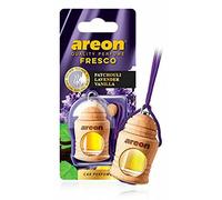 AREON Fresco - Ambientador colgante para coche, aroma natural y amaderado, fragancia de 40 a 50 días de larga duración, difusor en carcasa colgante de madera, accesorios y elementos esenciales para automoción - pachulí lavanda vainilla, paquete de 3