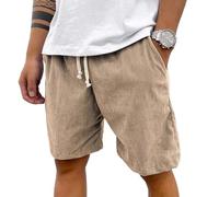 Arepome - Pantalones cortos de pana para hombre, estilo retro, sueltos, de verano, casuales, con cordón, con bolsillos, para playa, viajes, uso diario, tallas grandes, caqui, L