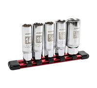 ARES 11016-5-Piece Magnetic Spark Plug Plug Set - Includes 14 mm y 16 mm Thin Wall Sockets and 9/16-inch, 5/8-inch, and 13/16-inch Sockets - Convenient Reusable Storage Rail Included