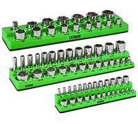 ARES 60037 - Juego de organizador magnético SAE de 3 piezas, incluye soportes de 1/4 pulgadas, 3/8 pulgadas y 1/2 pulgadas, sostiene enchufes de tamaño estándar y tamaño profundo, mantiene tu caja de