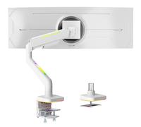 ARES WING ERGONOMIC Brazo de monitor RGB para juegos para monitores planos/ultraanchos/curvos de 17 a 49 pulgadas con Resorte de Gas, Capacidad de Carga de hasta 20 kg, diseñado para Gamer, Blanco