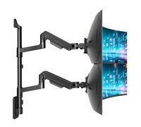 ARES WING Soporte de Pared para Doble Monitor de 17-49", Negro | Ajustable para Monitores de PC y TV, VESA 75/100mm, Inclinación, Giro, Rotación, 2-20kg/Brazo, Ahorro de Espacio
