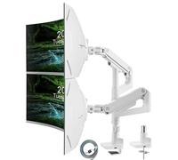 ARES WING Soporte Monitor Double para Pantalla Plana y Curvada de 17"-49", Brazo Monitor Doble de Gas con Altura Regulable con inclinaciones, 20 kg/Brazo, con USB A/C Port, VESA 75&100mm,Blanco