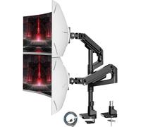 ARES WING Soporte vertical alto para monitor ultraancho doble con USB para monitores de 17 a 49 pulgadas, soporta 44 libras, brazos de monitor de computadora para 2 monitores con resorte de gas